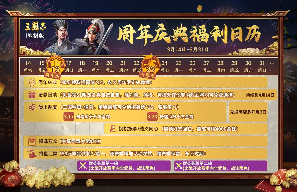 三国志战棋版周年庆活动汇总 1周年活动一览图1